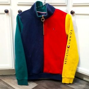 Tommy Hilfiger Retro Y2K Color Block Half Zip Collared Sweatshirt, size Medium